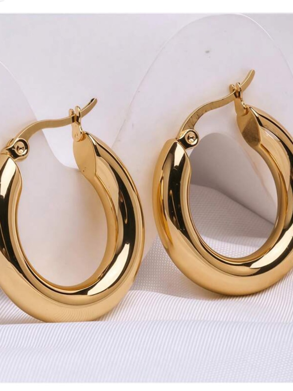 GOLDEN Polished Chunky  Hoop Earrings NIB